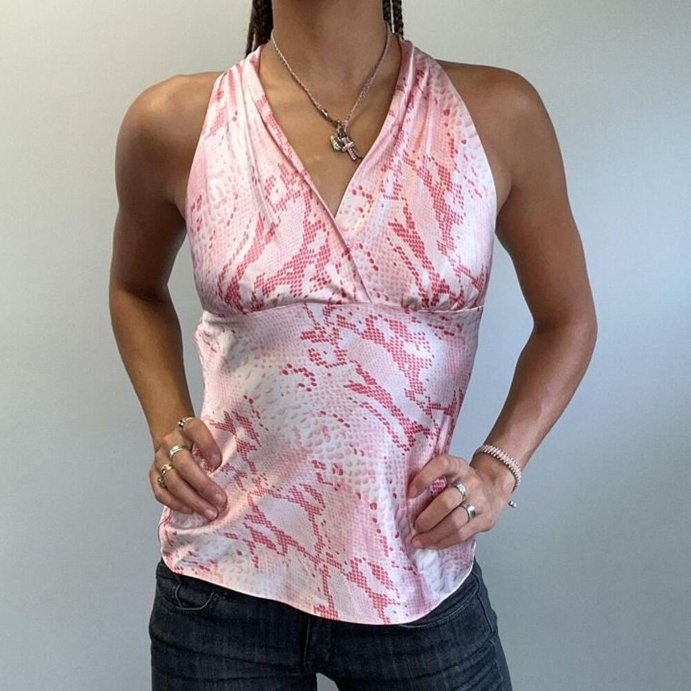 Express Pink Snakeskin Silky Halter Top Size S Open Back